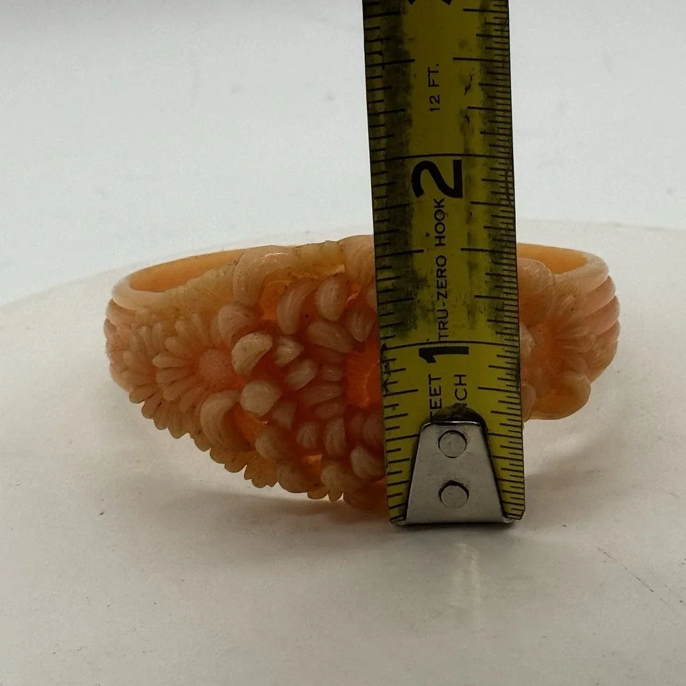 Vtg Japan Bangle Bracelet Celluloid Chrysanthemum Pale Pink Salmon Color 7.5